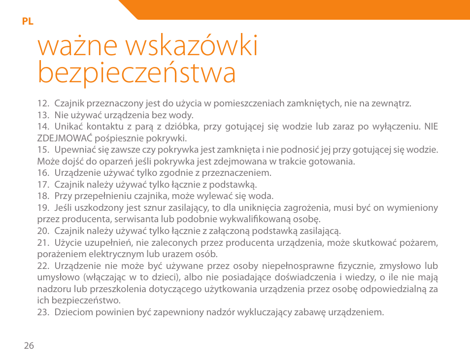 Ważne wskazówki bezpieczeństwa | Acme KB-100 User Manual | Page 26 / 76