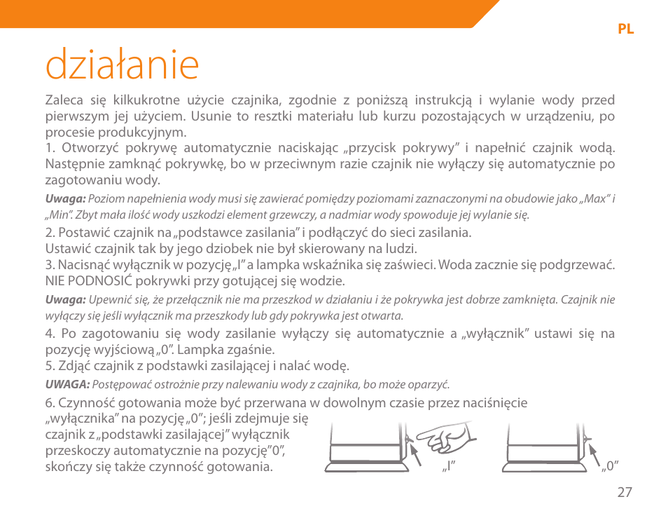 Działanie | Acme KB-100 User Manual | Page 27 / 76