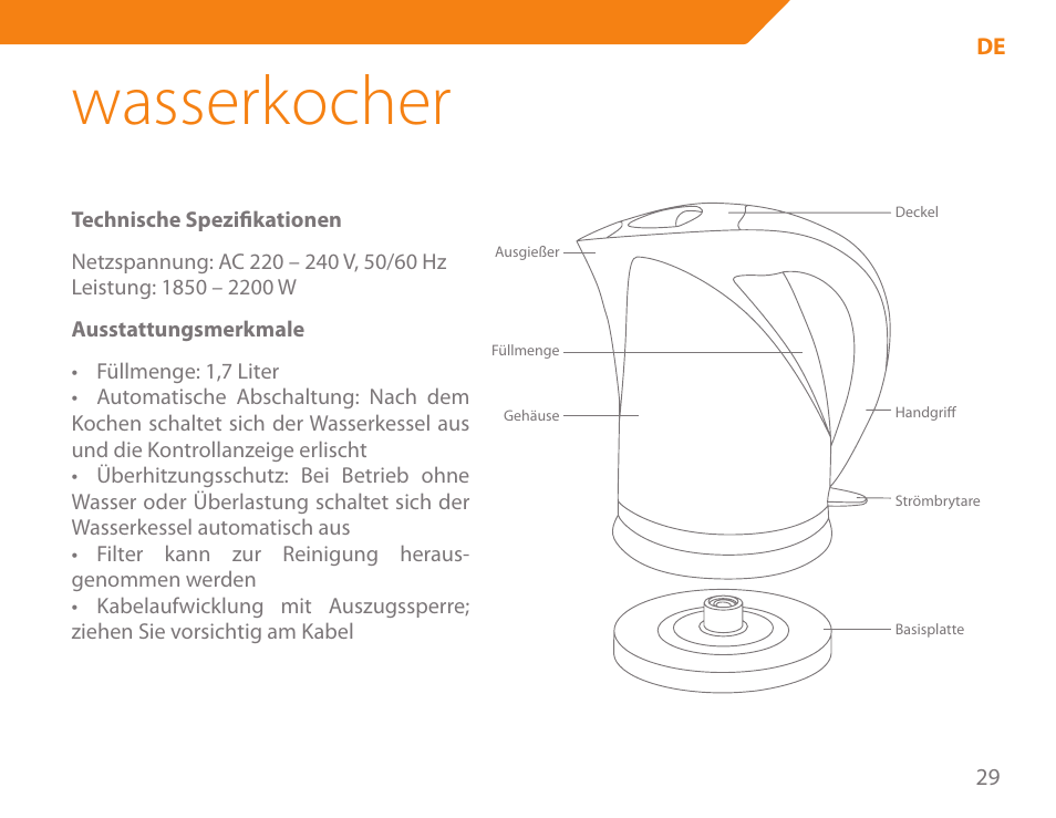 Wasserkocher | Acme KB-100 User Manual | Page 29 / 76