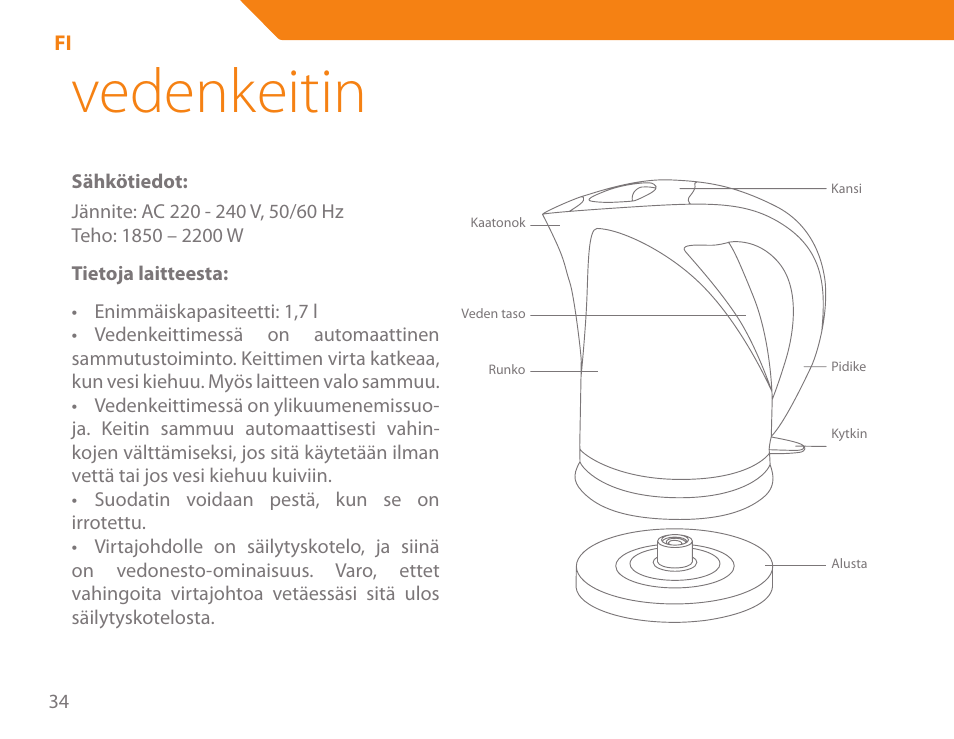 Vedenkeitin | Acme KB-100 User Manual | Page 34 / 76