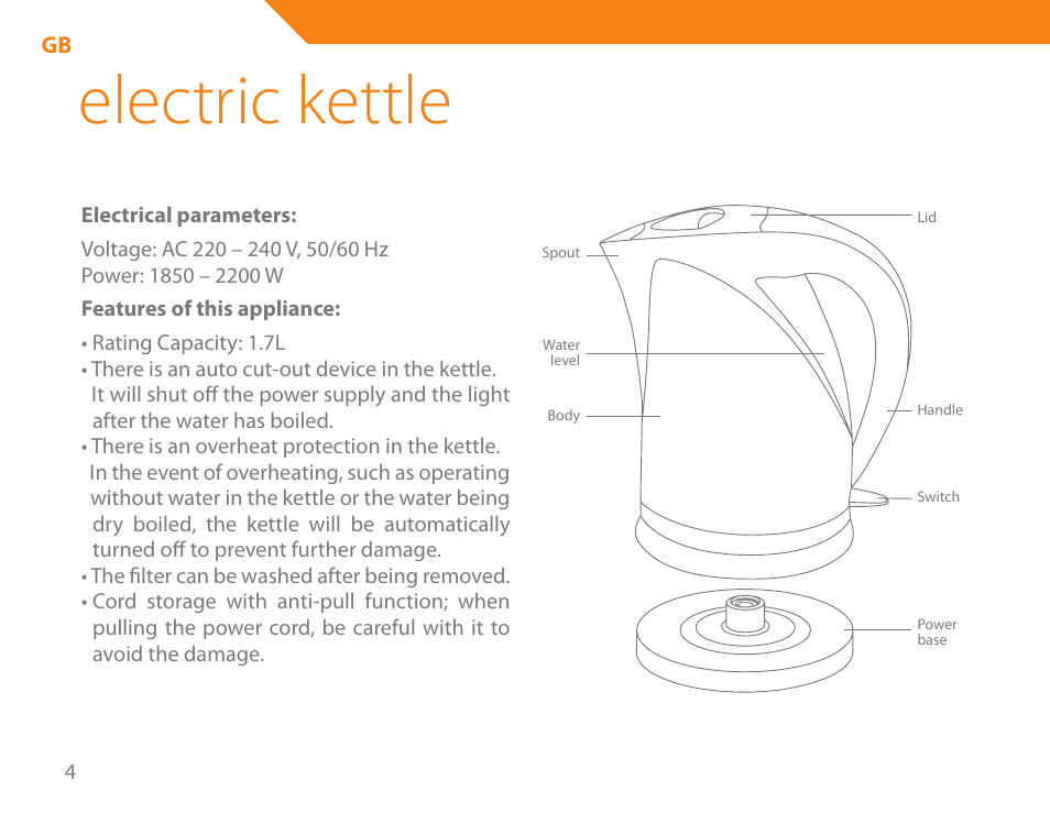 Electric kettle | Acme KB-100 User Manual | Page 4 / 76