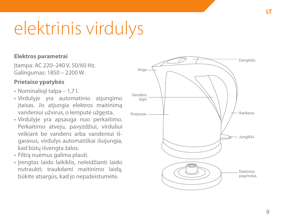 Elektrinis virdulys | Acme KB-100 User Manual | Page 9 / 76