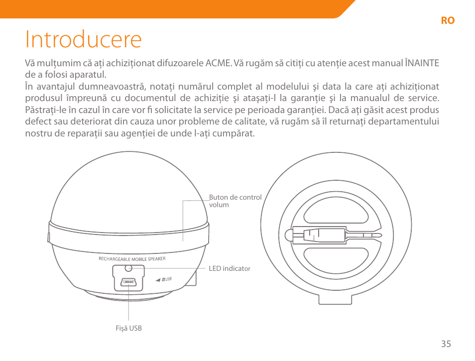 Introducere | Acme SP102 User Manual | Page 35 / 68