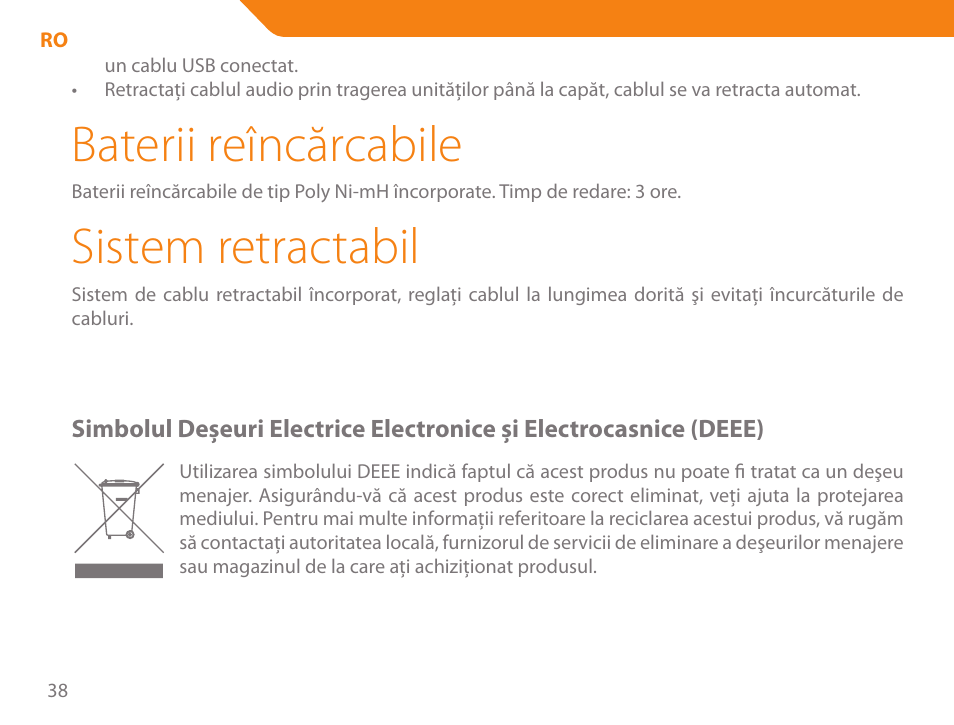 Baterii reîncărcabile, Sistem retractabil | Acme SP102 User Manual | Page 38 / 68