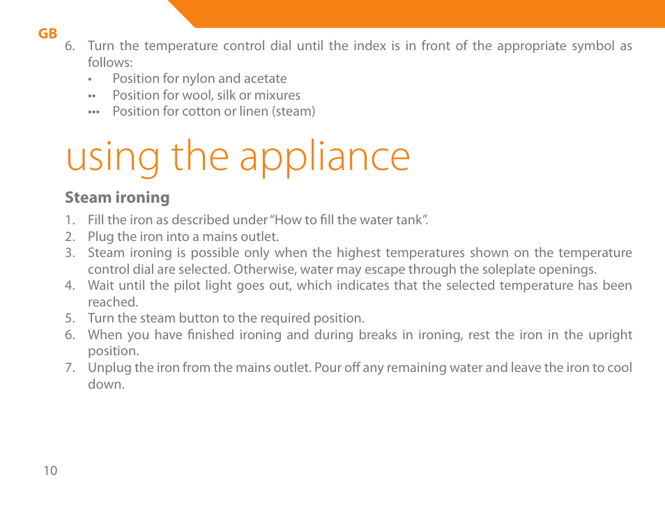 Using the appliance | Acme IB-100 User Manual | Page 10 / 126