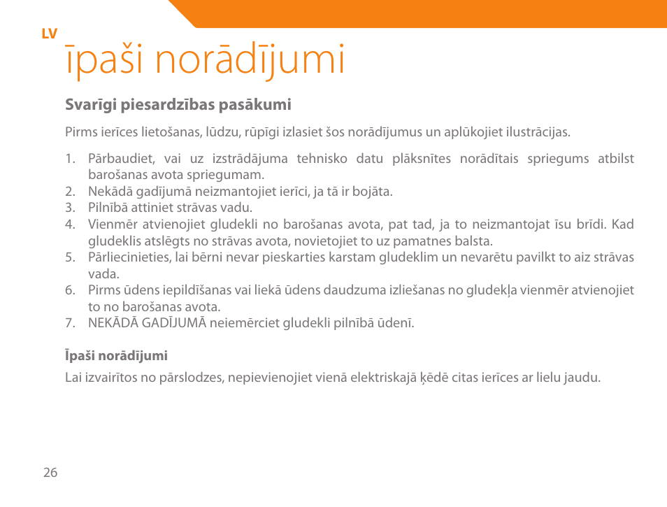 Īpaši norādījumi | Acme IB-100 User Manual | Page 26 / 126