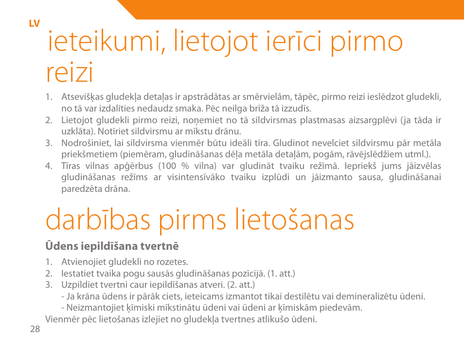 Ieteikumi, lietojot ierīci pirmo reizi, Darbības pirms lietošanas | Acme IB-100 User Manual | Page 28 / 126