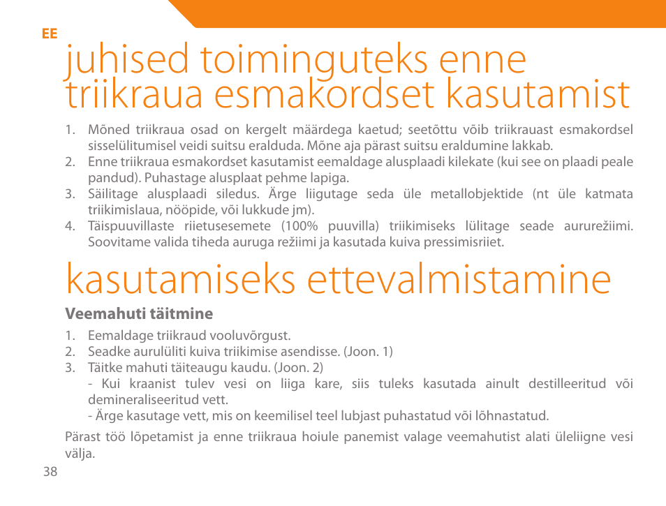 Kasutamiseks ettevalmistamine | Acme IB-100 User Manual | Page 38 / 126