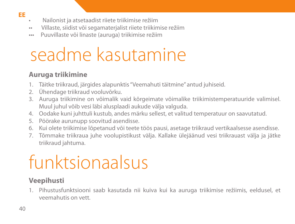 Seadme kasutamine, Funktsionaalsus | Acme IB-100 User Manual | Page 40 / 126