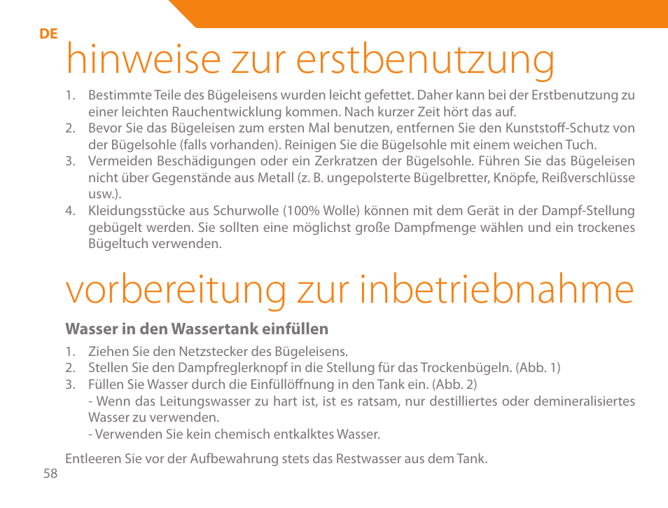 Hinweise zur erstbenutzung, Vorbereitung zur inbetriebnahme | Acme IB-100 User Manual | Page 58 / 126