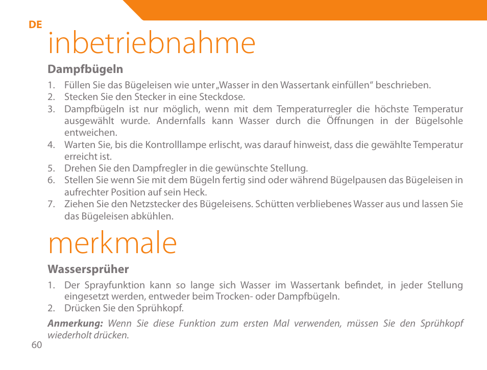 Inbetriebnahme, Merkmale | Acme IB-100 User Manual | Page 60 / 126