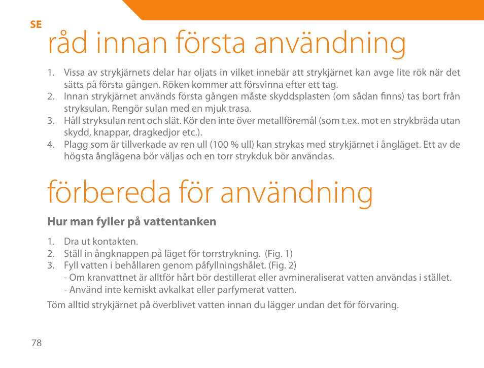 Råd innan första användning, Förbereda för användning | Acme IB-100 User Manual | Page 78 / 126