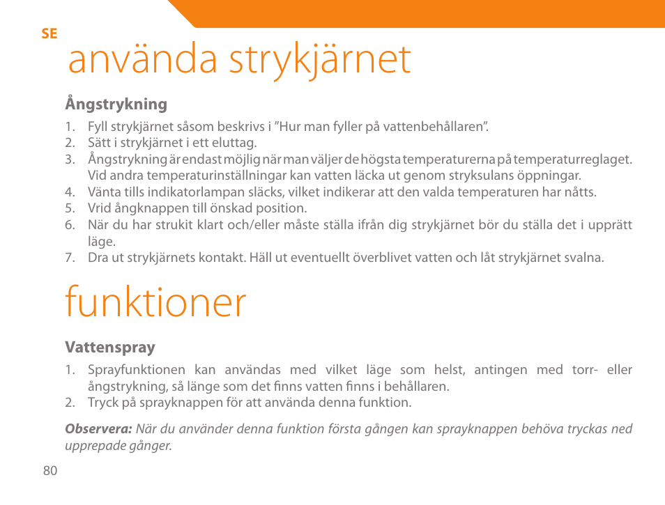 Använda strykjärnet, Funktioner | Acme IB-100 User Manual | Page 80 / 126