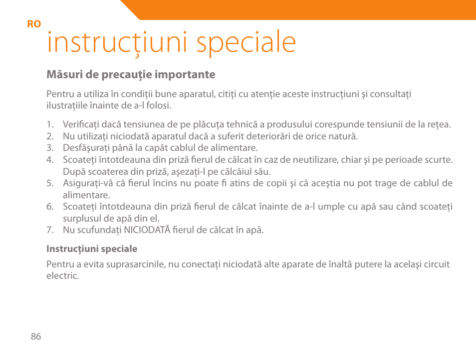 Instrucţiuni speciale | Acme IB-100 User Manual | Page 86 / 126