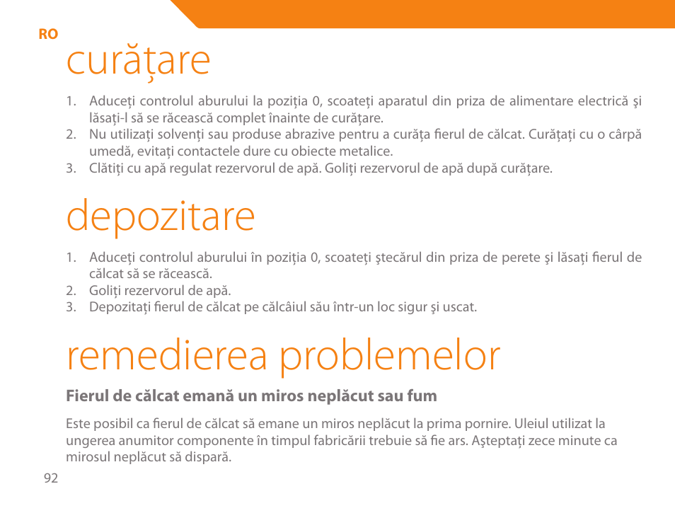 Curăţare, Depozitare, Remedierea problemelor | Acme IB-100 User Manual | Page 92 / 126