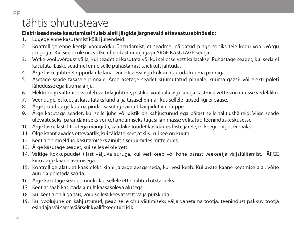 Tähtis ohutusteave | Acme KB200 User Manual | Page 14 / 66