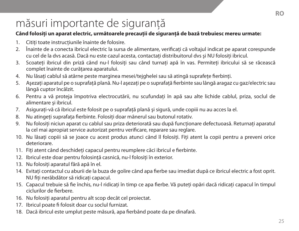 Măsuri importante de siguranţă | Acme KB200 User Manual | Page 25 / 66