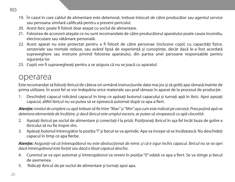 Operarea | Acme KB200 User Manual | Page 26 / 66