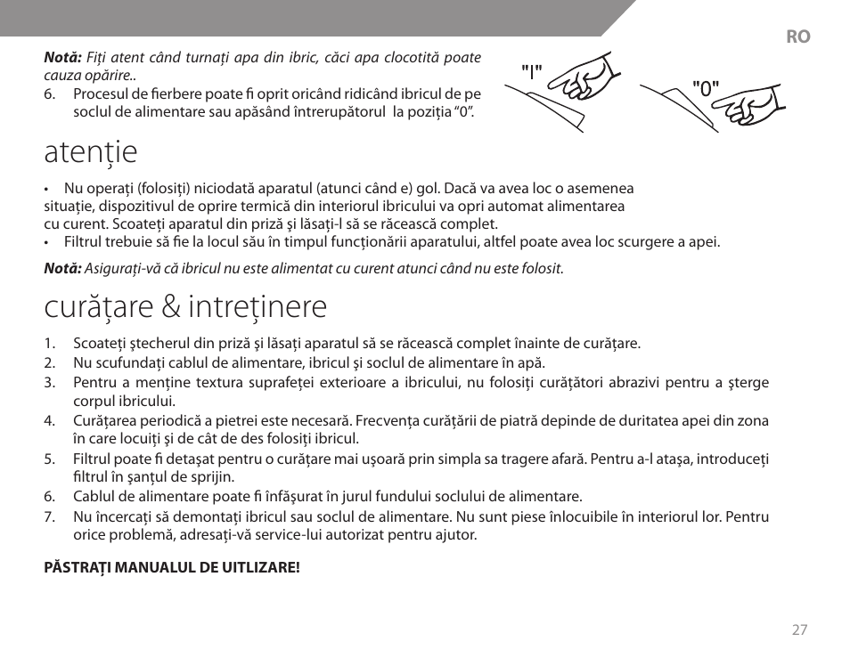 Atenţie, Curăţare & intreţinere | Acme KB200 User Manual | Page 27 / 66