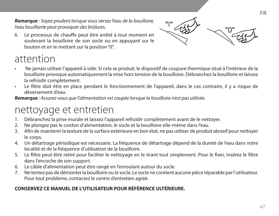 Attention, Nettoyage et entretien | Acme KB200 User Manual | Page 47 / 66