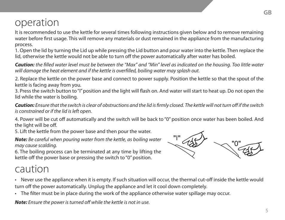 Operation, Caution | Acme KB200 User Manual | Page 5 / 66