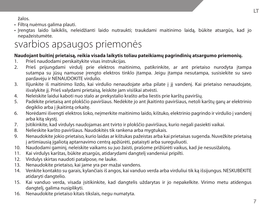 Svarbios apsaugos priemonės | Acme KB200 User Manual | Page 7 / 66