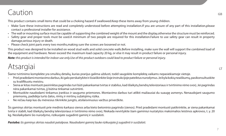 Caution, Atsargiai | Acme MT101 User Manual | Page 7 / 28