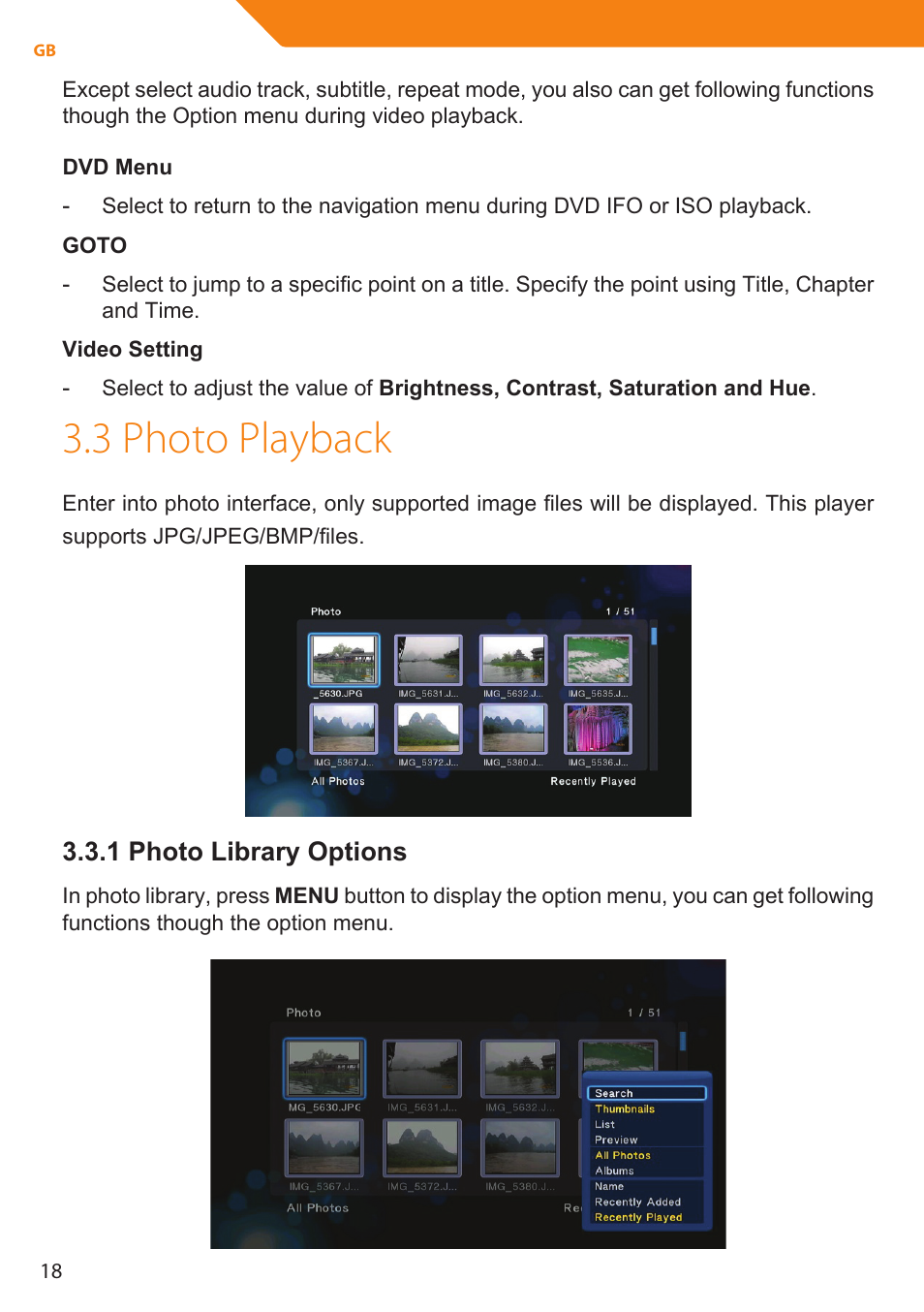3 photo playback, 1 photo library options | Acme MP01 User Manual | Page 18 / 94