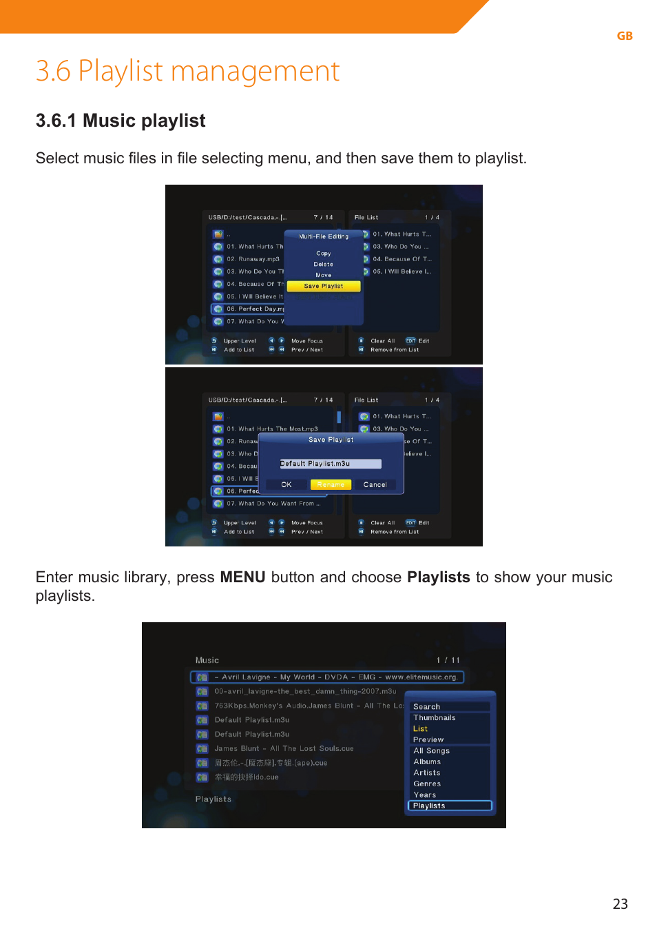 6 playlist management | Acme MP01 User Manual | Page 23 / 94