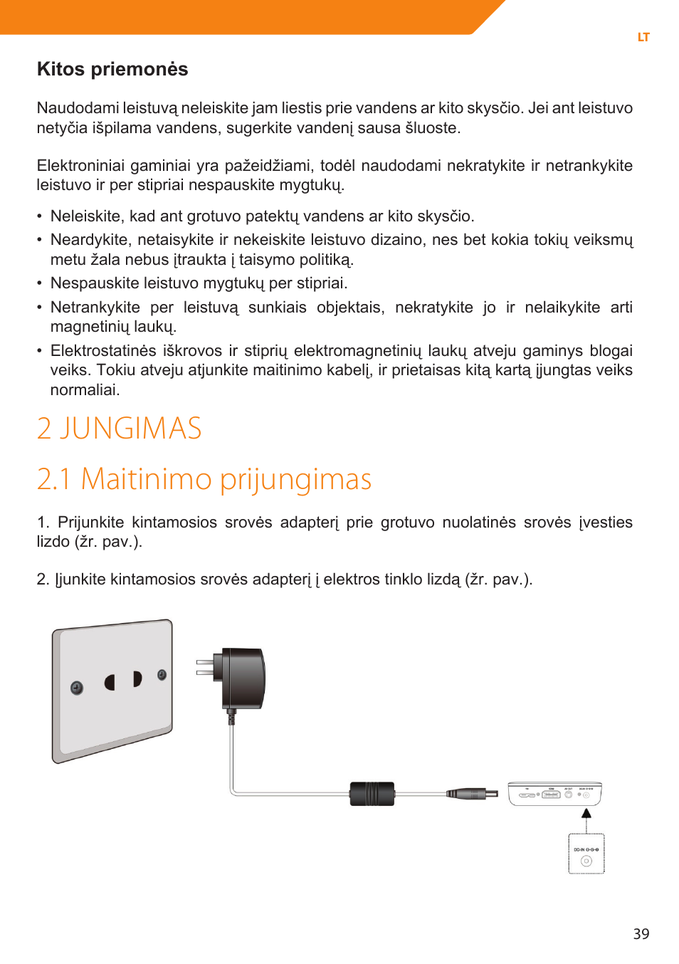 2 jungimas 2.1 maitinimo prijungimas, Kitos priemonės | Acme MP01 User Manual | Page 39 / 94