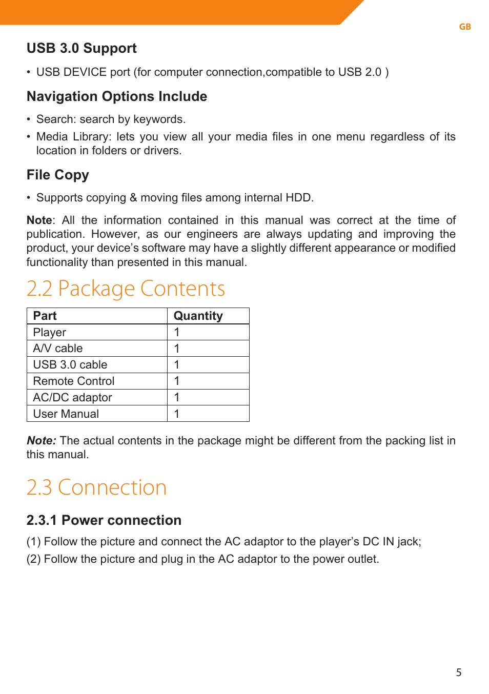 2 package contents, 3 connection | Acme MP01 User Manual | Page 5 / 94