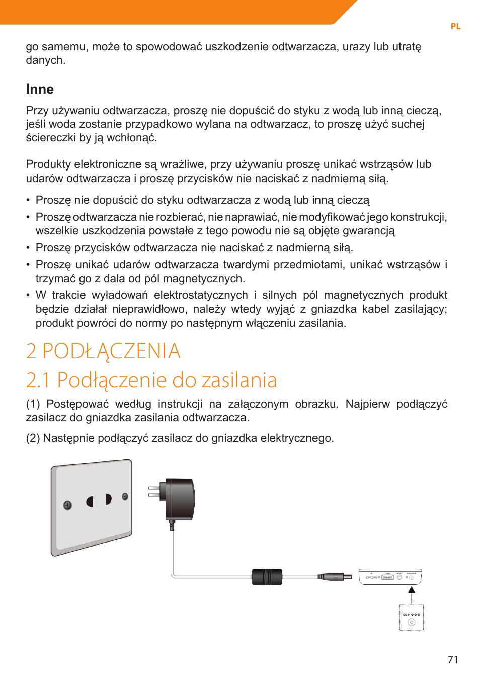 2 podłączenia 2.1 podłączenie do zasilania, Inne | Acme MP01 User Manual | Page 71 / 94