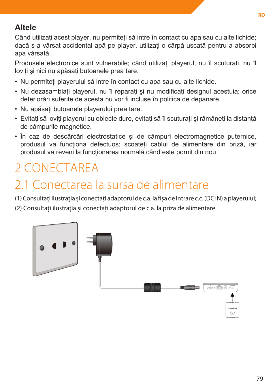 2 conectarea 2.1 conectarea la sursa de alimentare | Acme MP01 User Manual | Page 79 / 94