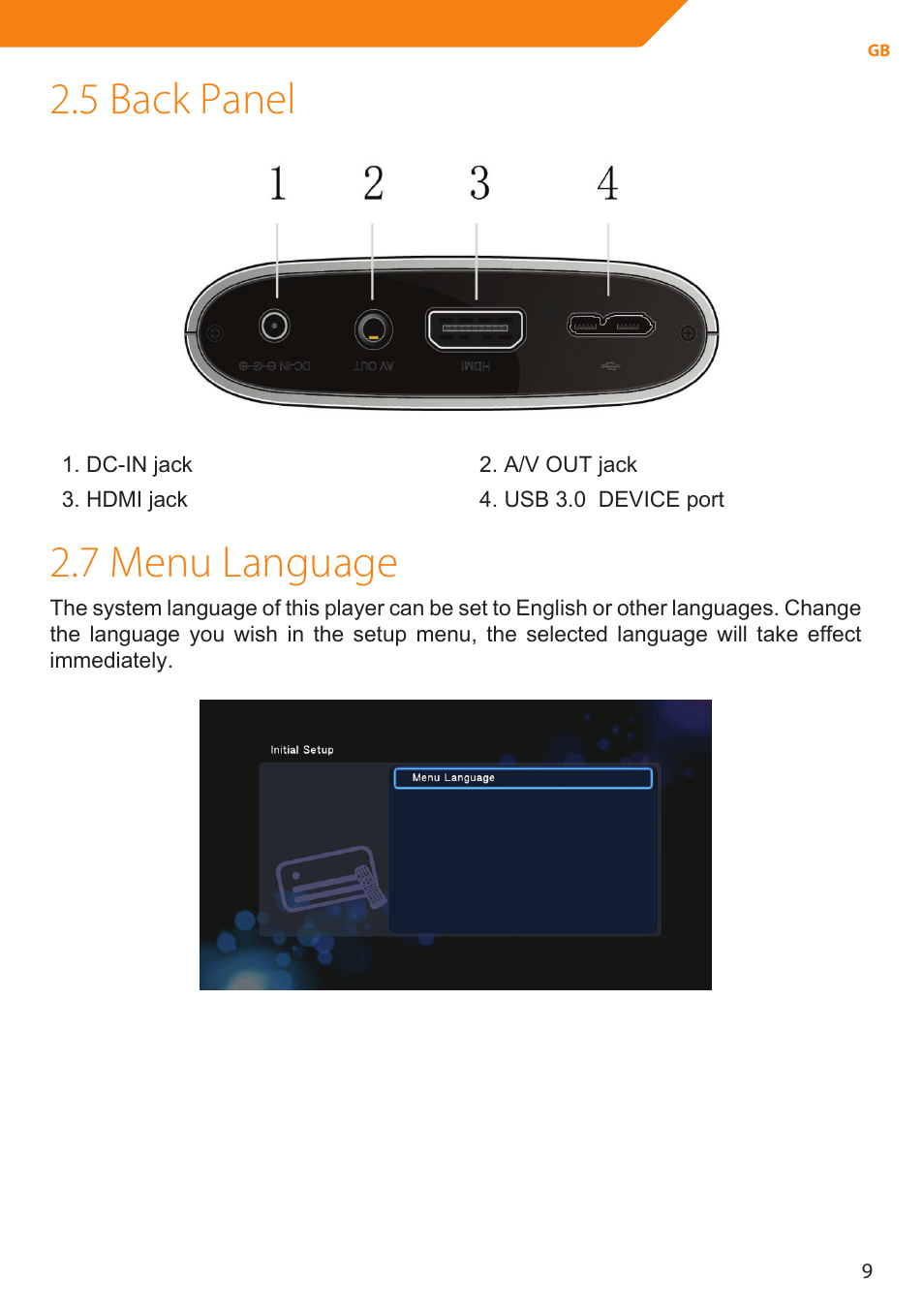 5 back panel, 7 menu language | Acme MP01 User Manual | Page 9 / 94
