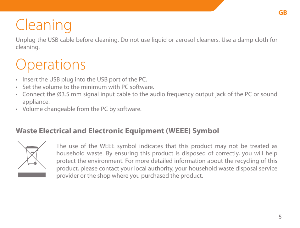 Cleaning, Operations | Acme SA-104 User Manual | Page 5 / 42