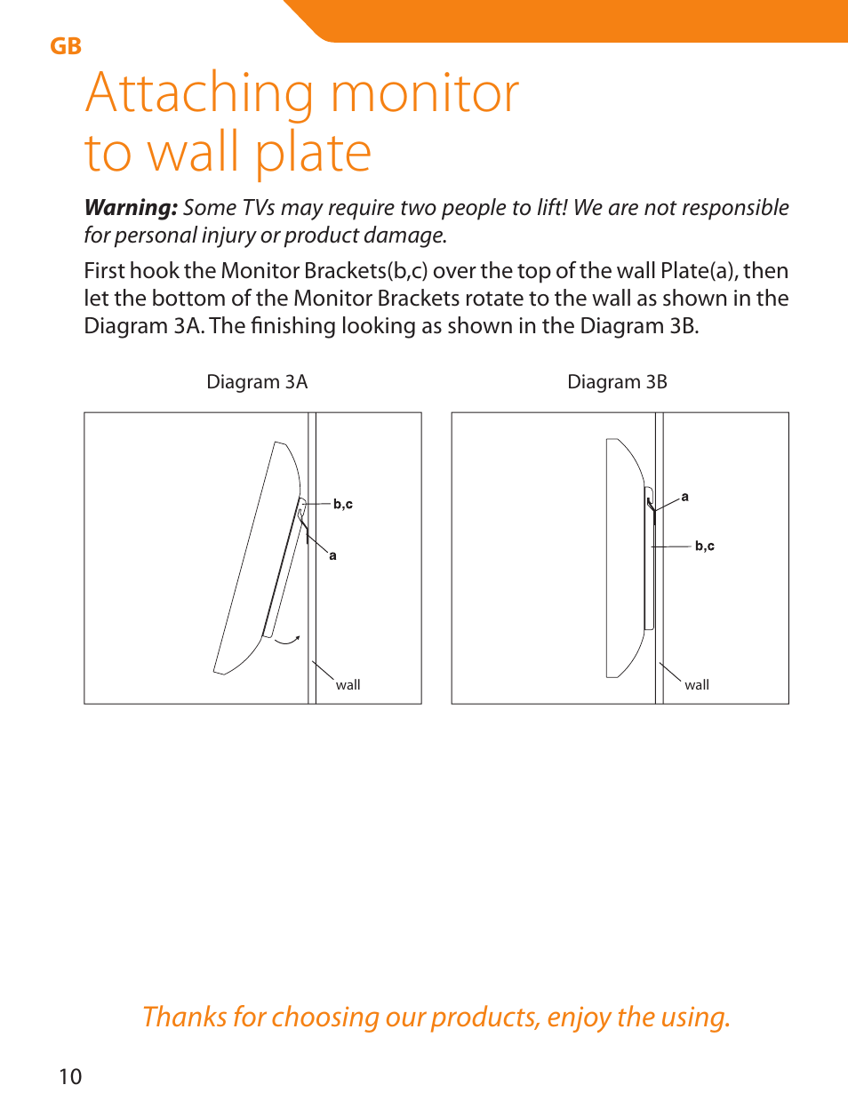 Attaching monitor to wall plate | Acme PLB114B User Manual | Page 10 / 100