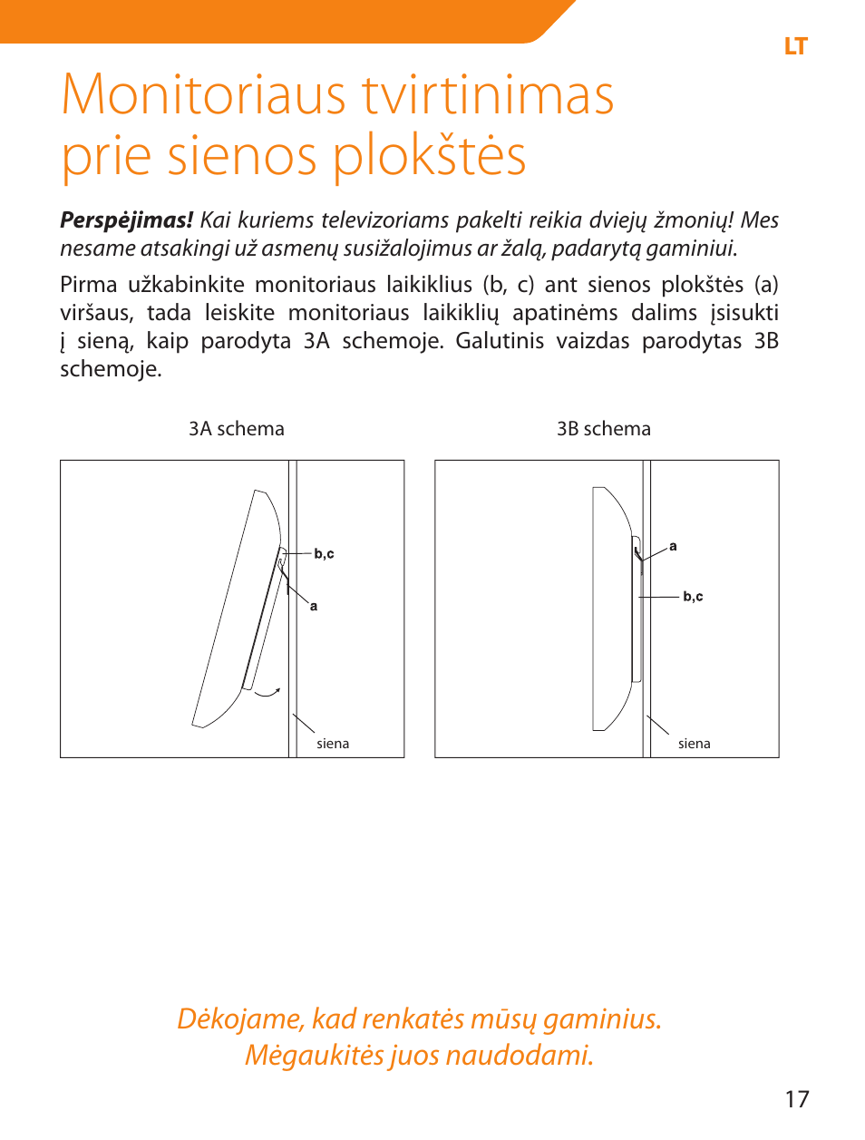 Monitoriaus tvirtinimas prie sienos plokštės | Acme PLB114B User Manual | Page 17 / 100