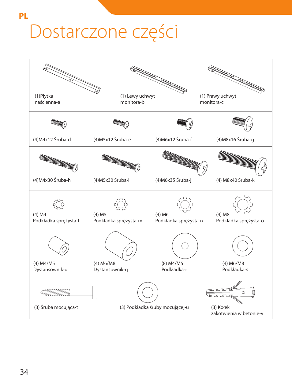 Dostarczone części | Acme PLB114B User Manual | Page 34 / 100