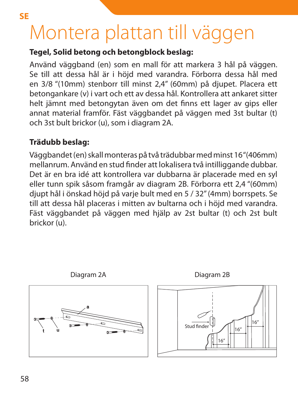 Montera plattan till väggen | Acme PLB114B User Manual | Page 58 / 100
