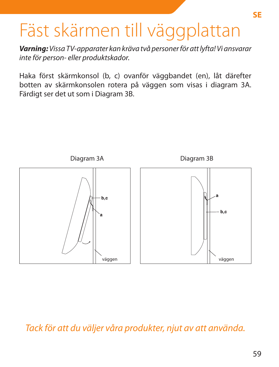 Fäst skärmen till väggplattan | Acme PLB114B User Manual | Page 59 / 100