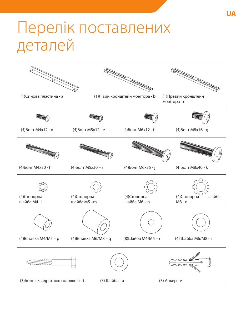 Перелік поставлених деталей | Acme PLB114B User Manual | Page 83 / 100