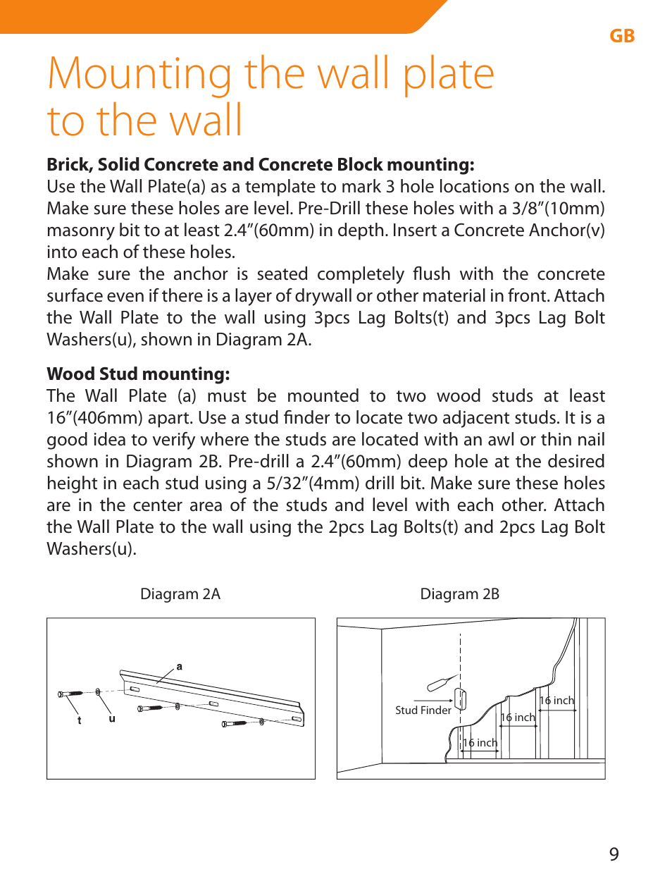 Mounting the wall plate to the wall | Acme PLB114B User Manual | Page 9 / 100