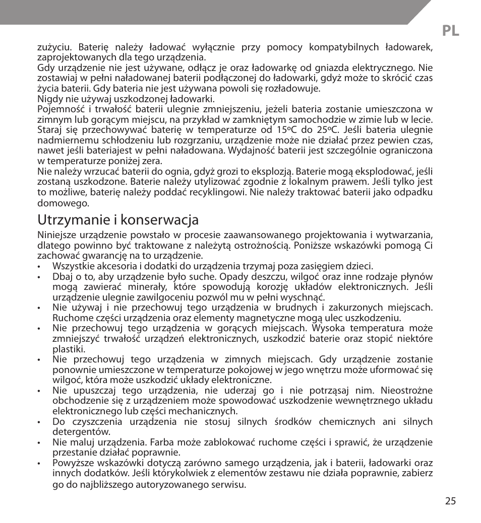 Utrzymanie i konserwacja | Acme BH04 User Manual | Page 25 / 38