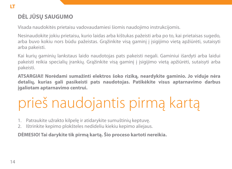 Prieš naudojantis pirmą kartą | Acme SE-100 User Manual | Page 14 / 102