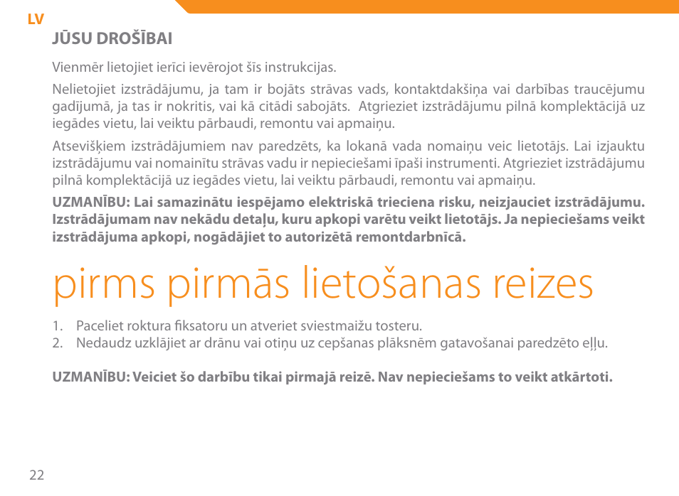 Pirms pirmās lietošanas reizes | Acme SE-100 User Manual | Page 22 / 102