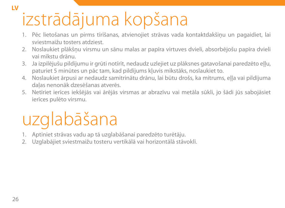 Izstrādājuma kopšana, Uzglabāšana | Acme SE-100 User Manual | Page 26 / 102
