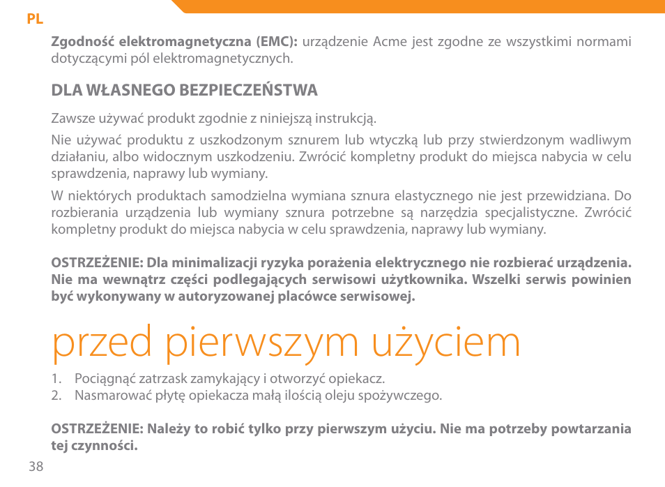 Przed pierwszym użyciem | Acme SE-100 User Manual | Page 38 / 102