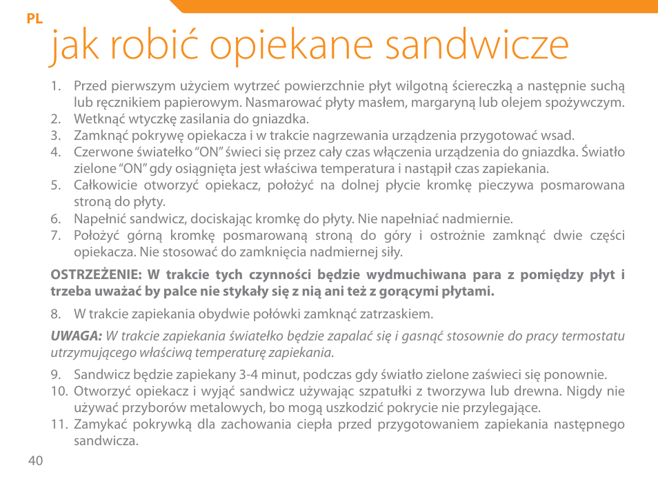 Jak robić opiekane sandwicze | Acme SE-100 User Manual | Page 40 / 102