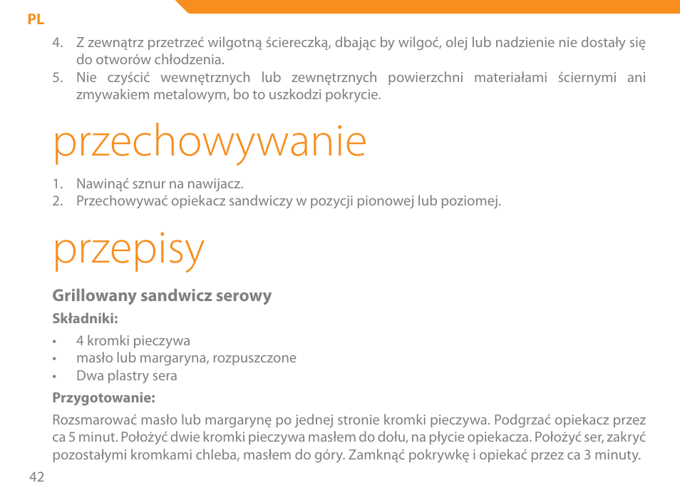 Przechowywanie, Przepisy | Acme SE-100 User Manual | Page 42 / 102