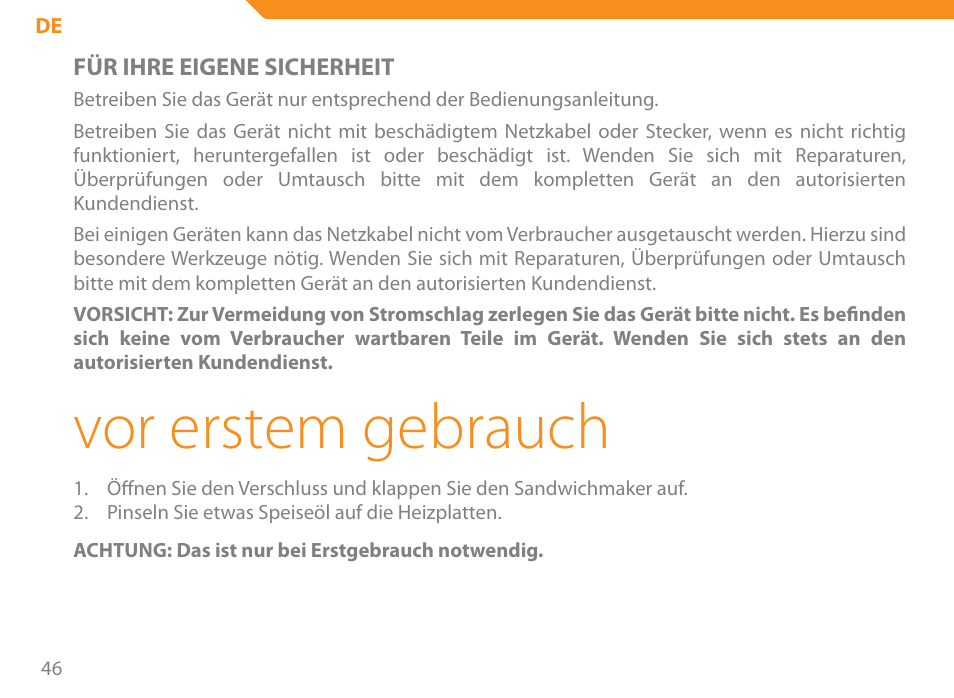 Vor erstem gebrauch | Acme SE-100 User Manual | Page 46 / 102